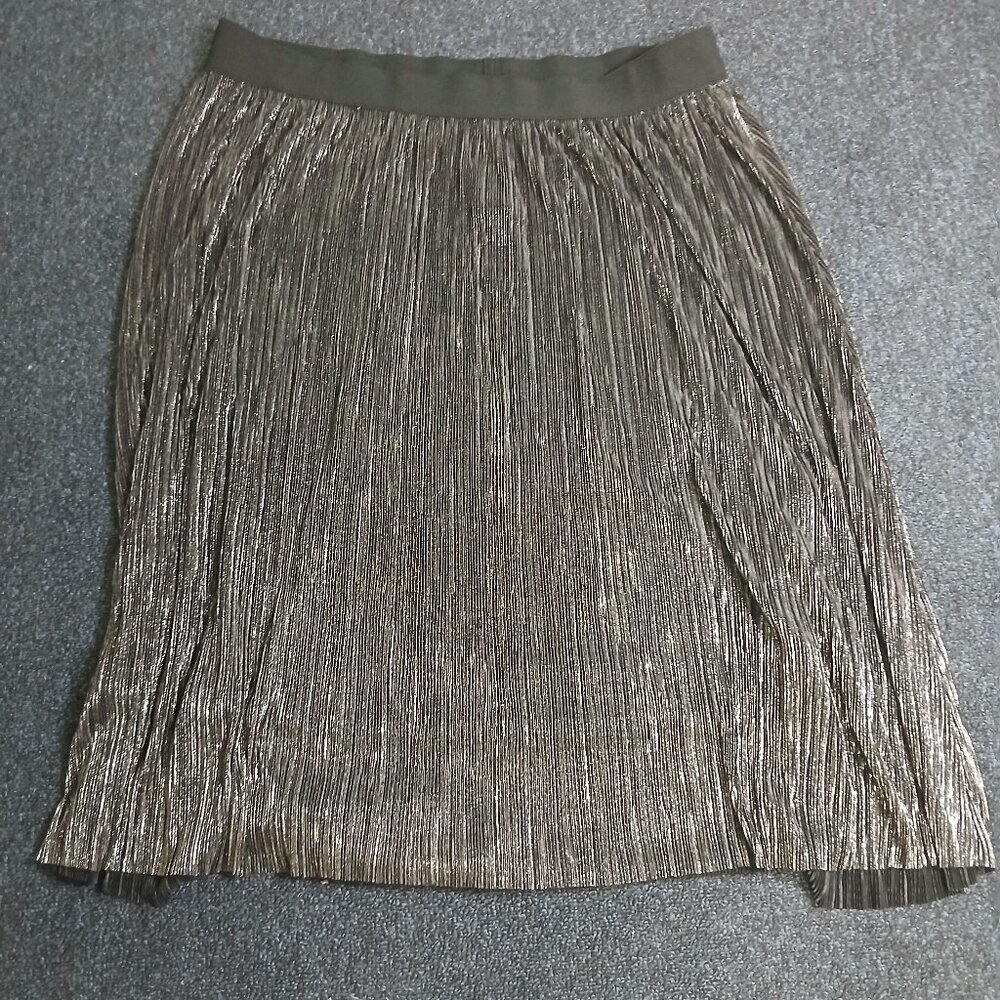 NWT Lane Bryant Metallic Silver‎ Elastic Waistband Micro Pleated Skirt  sz18/20